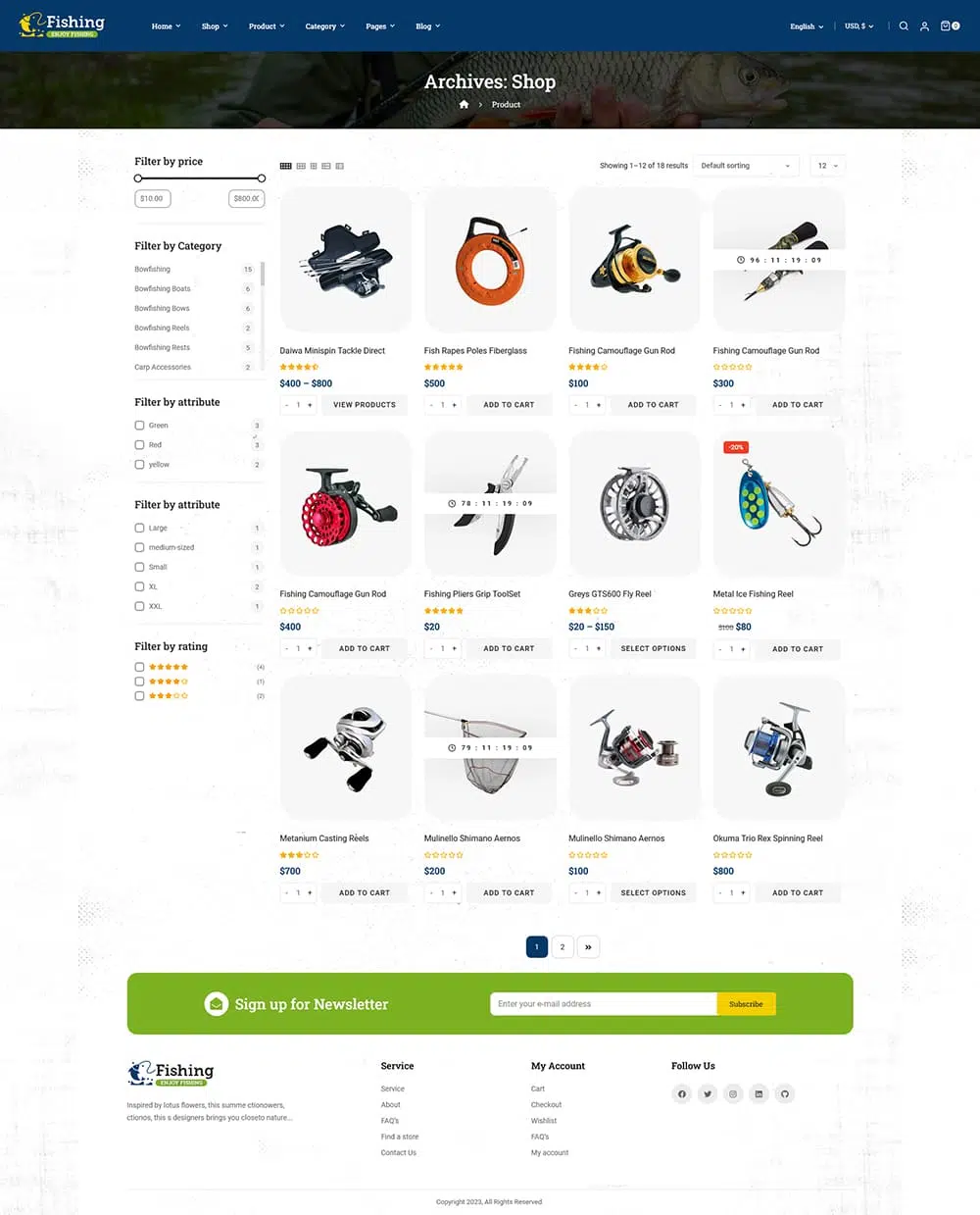 Fishing Shop - WooCommerce WordPress Theme Template